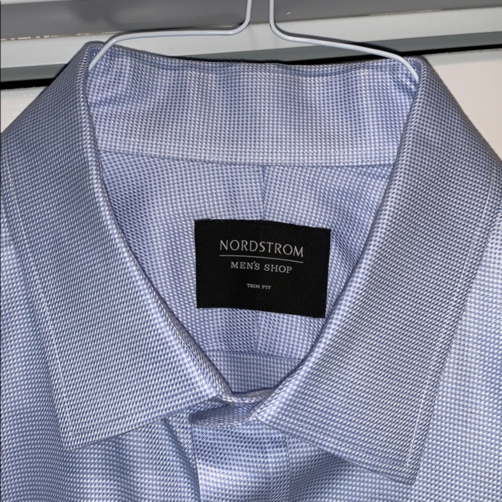 Nordstrom Trim Sky Blue Houndstooth Dress Shirt